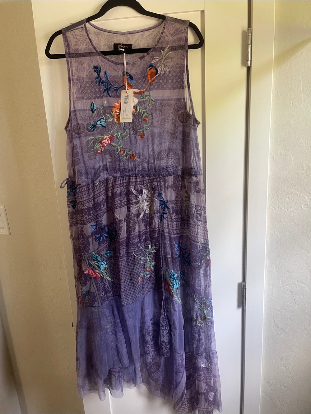 Johnny Was Lavender Sleeveless Embroidered Mesh Casual Dress NEW  SZ XL